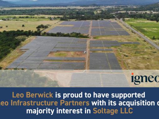 Leo Berwick supports Igneo Infrastructure Partners on its acquisition of a majority equity interest in Soltage LLC